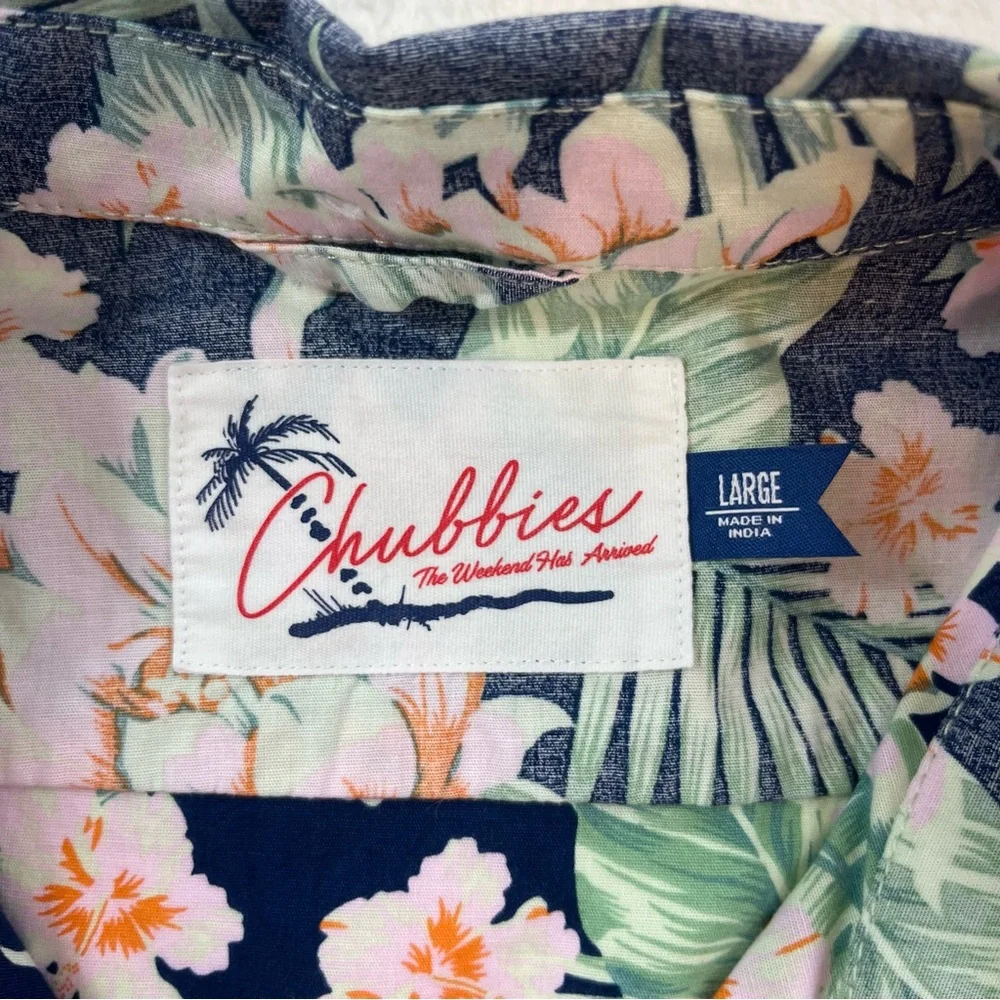 Chubbies The Weekend Shirt Green Pink Blue Hawaiian Button Down Mens Sz‎ Lg